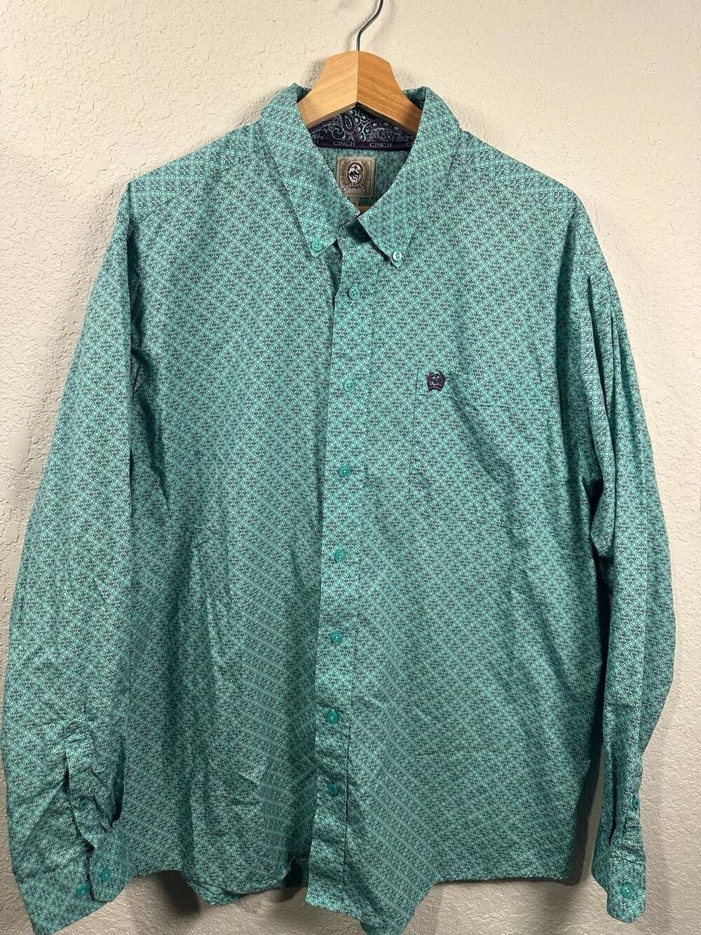 Cinch Geometric Print Long Sleeve Button Down Shirt Size L